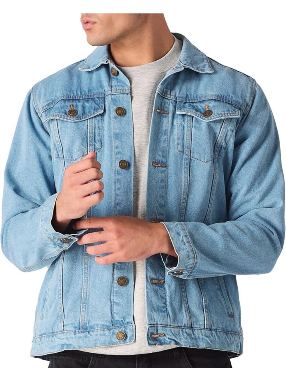Men's Classic Denim Trucker Jacket - Button Down, Functional Pockets, Casual